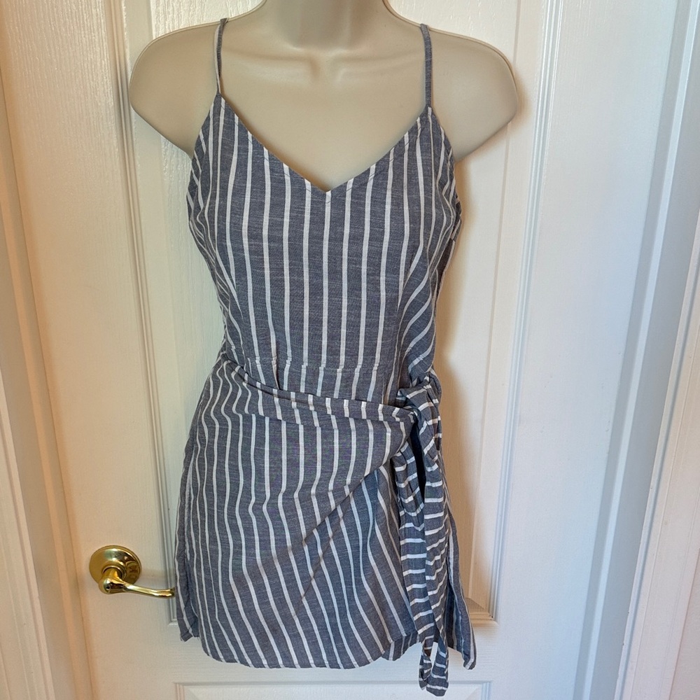 Abercrombie & Fitch Faded Navy and White Striped Wrap Dress